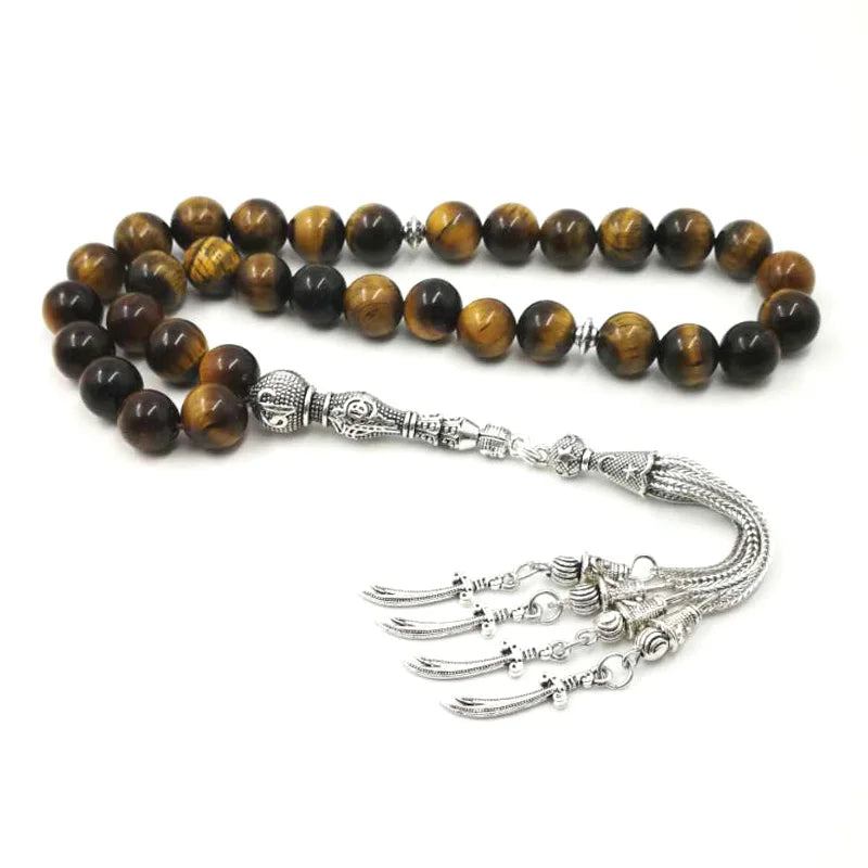 Tiger Eye Stone Tasbih with Metal Accessories Islamic Prayer Beads