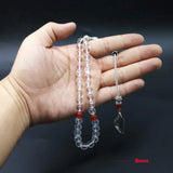 Crystal Tasbih Prayer Beads with Red Agates Tassel 33 66 99 Stone Rosary