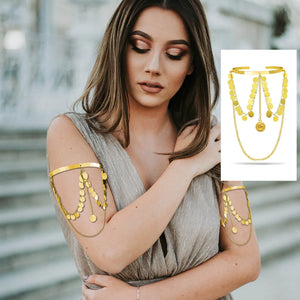 Bohemian Tassel Arm Cuff Bracelet for Women Coins Armlet Chain Bangle