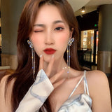 Tassel Butterfly Earrings Rhinestone Big Bowknot Jewelry Party Accessories