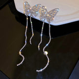 Tassel Butterfly Earrings Rhinestone Big Bowknot Jewelry Party Accessories