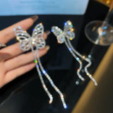 Tassel Butterfly Earrings Rhinestone Big Bowknot Jewelry Party Accessories