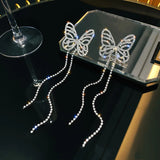 Tassel Butterfly Earrings Rhinestone Big Bowknot Jewelry Party Accessories