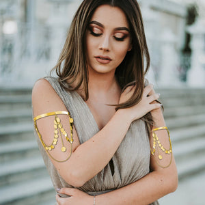 Bohemian Tassel Coin Arm Cuff Bracelet - Wedding Jewelry
