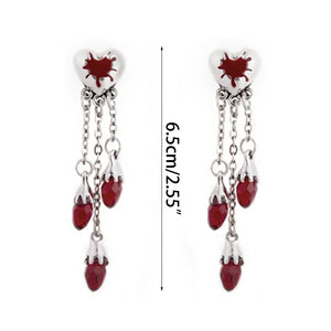 Heart Crystal Ear Studs Tassel Dangle Earrings Women Halloween Accessories