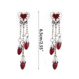 Heart Crystal Ear Studs Tassel Dangle Earrings Women Halloween Accessories