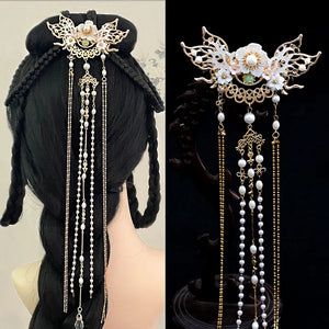 Chinese Tassel Hairpin Tiara Hair Clip Pearl Hair Jewelry Retro Tiaras