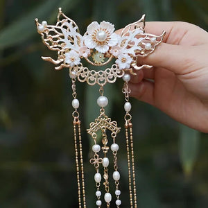 Chinese Tassel Hairpin Tiara Hair Clip Pearl Hair Jewelry Retro Tiaras