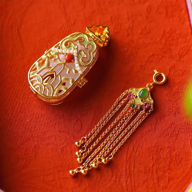 Gold-Plated Hetian Jade Buddha Perfume Bag Pendant