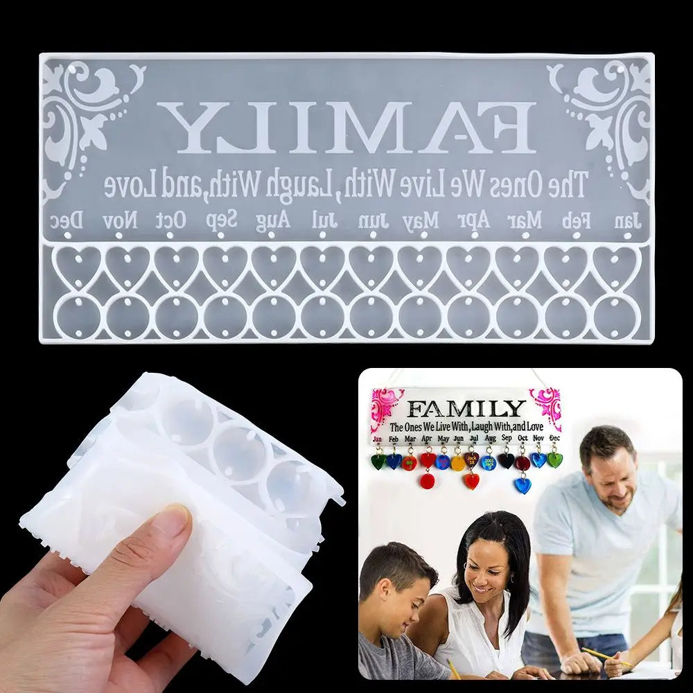Resin Heart Family Calendar Tag Molds