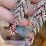 Pink Diamond Dangle Earrings 925 Sterling Silver Wedding Drop Earrings