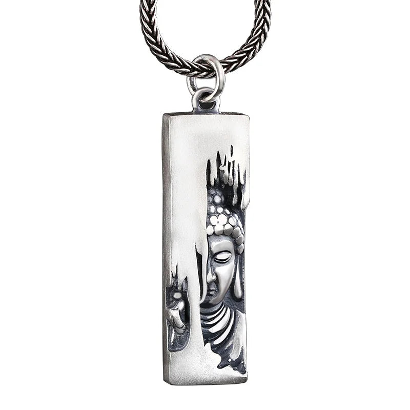 Vintage Silver 925 Buddha Pendant Chain Necklace Retro Lotus