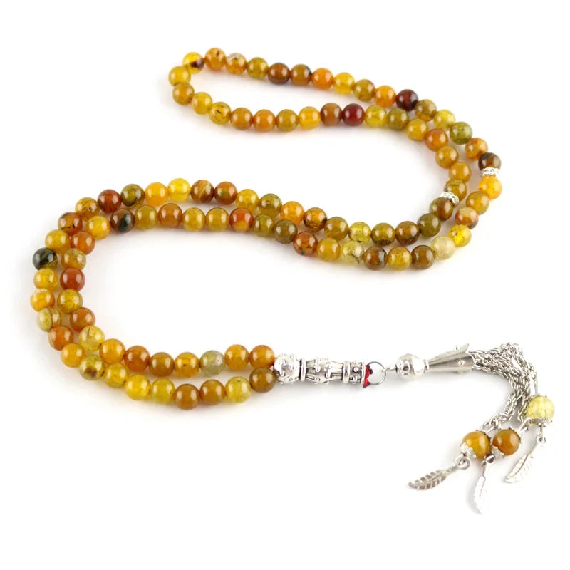 Tea Dragon Agate Stone 99 Beads Muslim Bracelet Islam Tasbih La Prayer Rosary