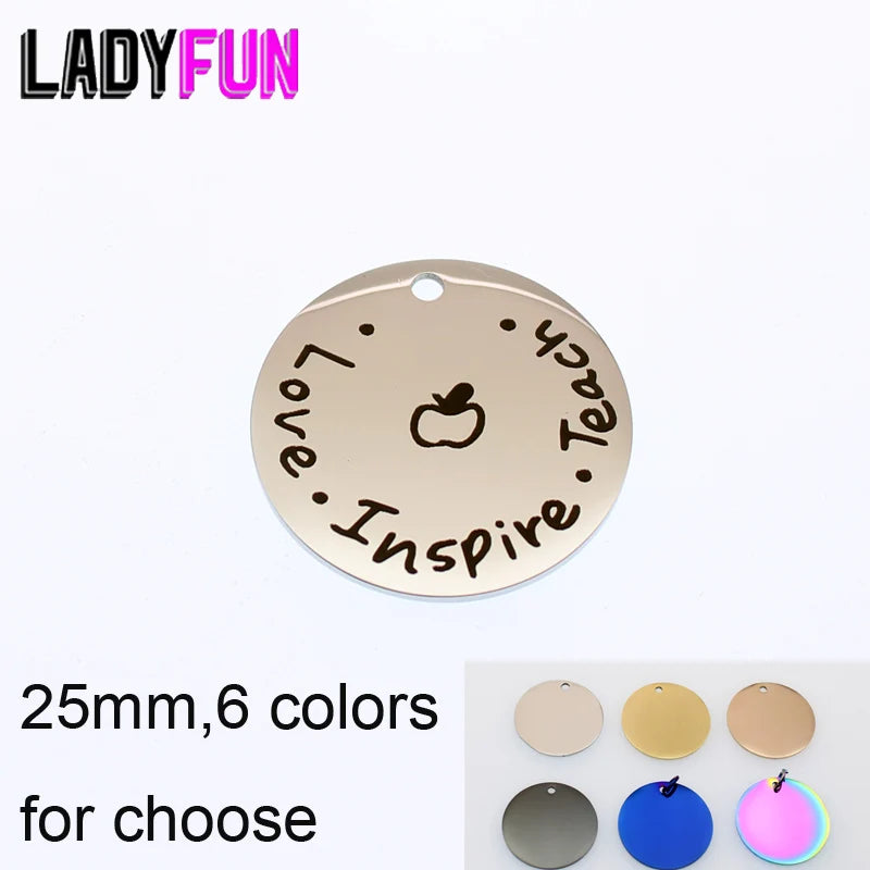 Stainless Steel Teacher Gift Charm Laser Engraved Pendant