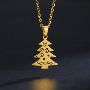 Christmas Tree Pendant Necklace Stainless Steel Choker Jewelry