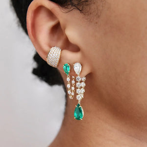 Green CZ Tassel Chain Earring Birthstone Cubic Zirconia