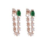 Green CZ Tassel Chain Earring Birthstone Cubic Zirconia
