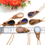 Tear Water Drop Pendant Thread Rope Wrap Natural Healing Crystal Stones Necklace