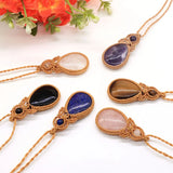Tear Water Drop Pendant Thread Rope Wrap Natural Healing Crystal Stones Necklace