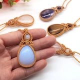 Tear Water Drop Pendant Thread Rope Wrap Natural Healing Crystal Stones Necklace