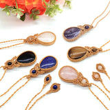 Tear Water Drop Pendant Thread Rope Wrap Natural Healing Crystal Stones Necklace