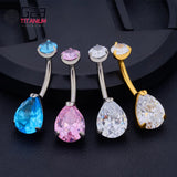Titanium Teardrop Belly Button Ring 14G Clear CZ Center Navel Piercing