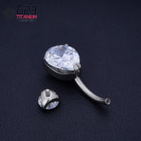 Titanium Teardrop Belly Button Ring 14G Clear CZ Center Navel Piercing