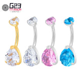 Titanium Teardrop Belly Button Ring 14G Clear CZ Center Navel Piercing