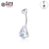 Titanium Teardrop Belly Button Ring 14G Clear CZ Center Navel Piercing
