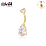 Titanium Teardrop Belly Button Ring 14G Clear CZ Center Navel Piercing