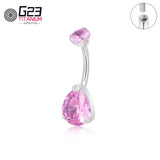 Titanium Teardrop Belly Button Ring 14G Clear CZ Center Navel Piercing