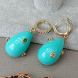 Teardrop Pearl CZ Pave Hoop Earrings for Women