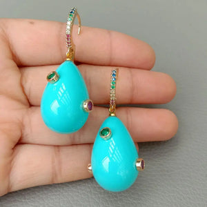 Teardrop Pearl CZ Pave Hoop Earrings for Women