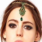 Emerald Crystal Bindi Hair Pin Chain Tikka Tiara