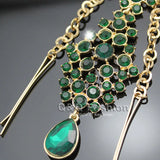 Emerald Crystal Bindi Hair Pin Chain Tikka Tiara
