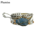 Labradorite Leather Wrap Bracelet Map Jaspers Stone Beaded Jewelry