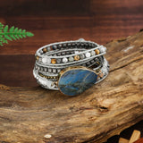 Labradorite Leather Wrap Bracelet Map Jaspers Stone Beaded Jewelry