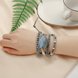 Labradorite Leather Wrap Bracelet Map Jaspers Stone Beaded Jewelry
