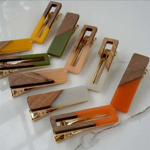 Teardrop Teak + Acrylic Hair Clip Boho Hair Accessories
