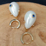 Teardrop White Sea Shell Pearl CZ Pave Hoop Earrings Wedding Party Jewelry