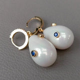 Teardrop White Sea Shell Pearl CZ Pave Hoop Earrings Wedding Party Jewelry