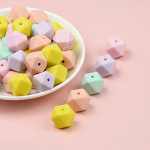 10 PCS 14-17 MM Hexagon Silicone Beads Teething Necklace 45 Colors