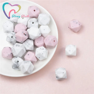 10 PCS Marble & Gritty Hexagon 14-17 MM Teething Silicone Beads