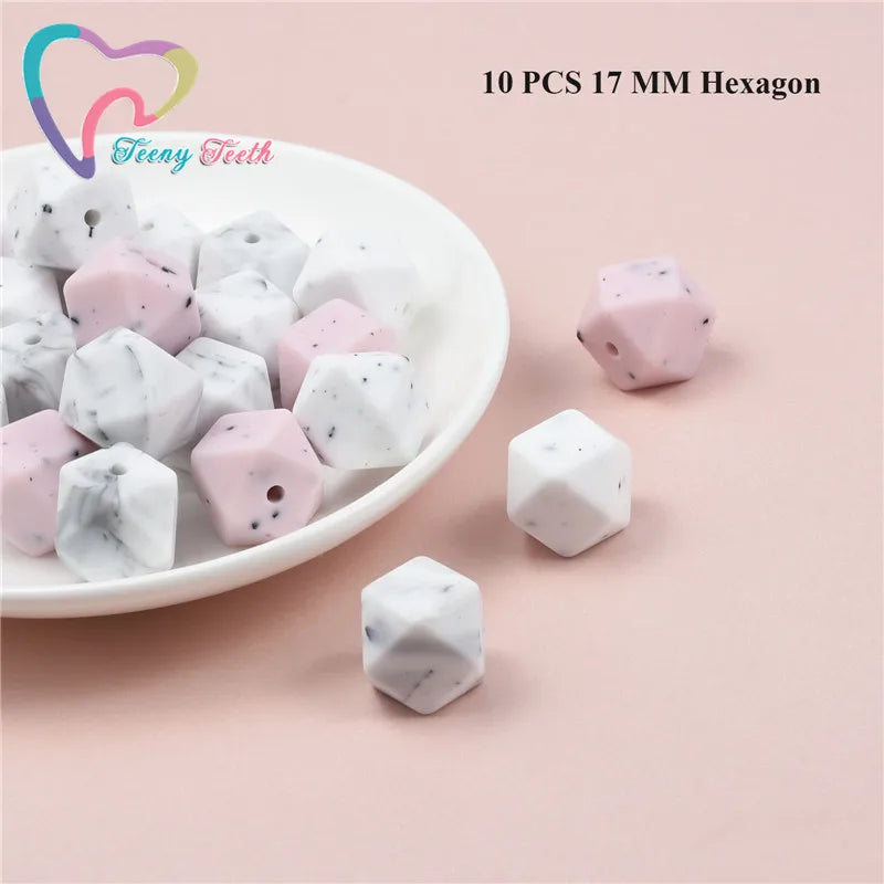 10 PCS Marble & Gritty Hexagon 14-17 MM Teething Silicone Beads