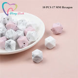 10 PCS Marble & Gritty Hexagon 14-17 MM Teething Silicone Beads