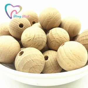100PC Wooden Teether Chewable 12-20 MM Round Beads Ecofriendly Unfinished