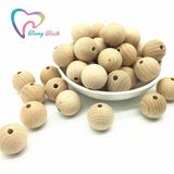 100PC Wooden Teether Chewable 12-20 MM Round Beads Ecofriendly Unfinished