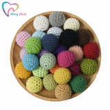 50 PCS 20 MM Crochet Round Wooden Beads 26 Colors Teething Crochet Beads