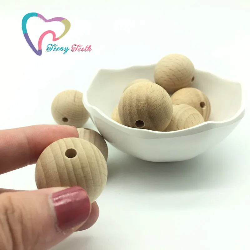 50 PCS Beech Wood Round 25mm Beads Unfinished DIY Jewelry