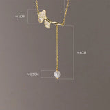 925 Silver Ginkgo Leaf Pendant Necklace Tassel Pearl Necklace